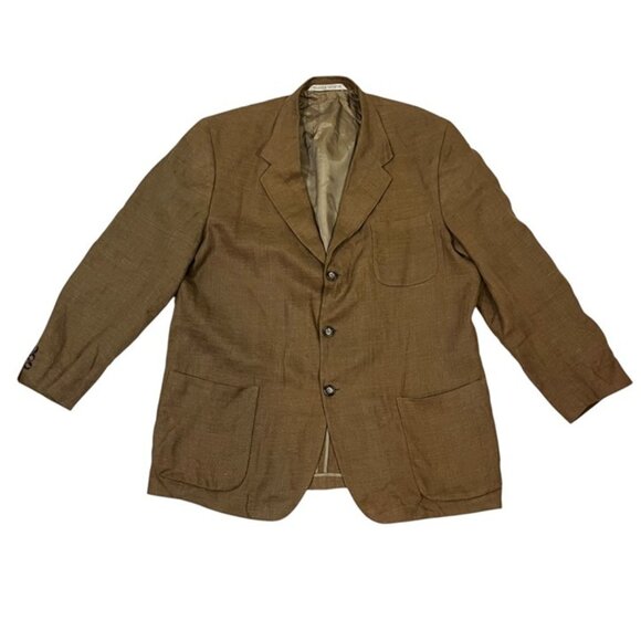 St. Michael Marks & Spencer men's blazer M brown 100% linen 3 button vintage - Picture 1 of 6
